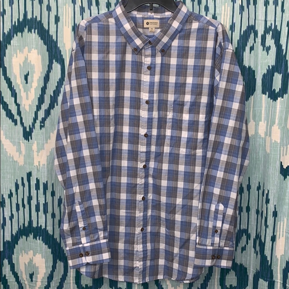 Haggar Plaid Button Down Dress Shirt XXL